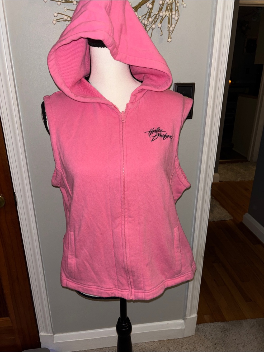 Harley-Davidson Pink Hooded Sleeveless Zip-Up Vest Size XL